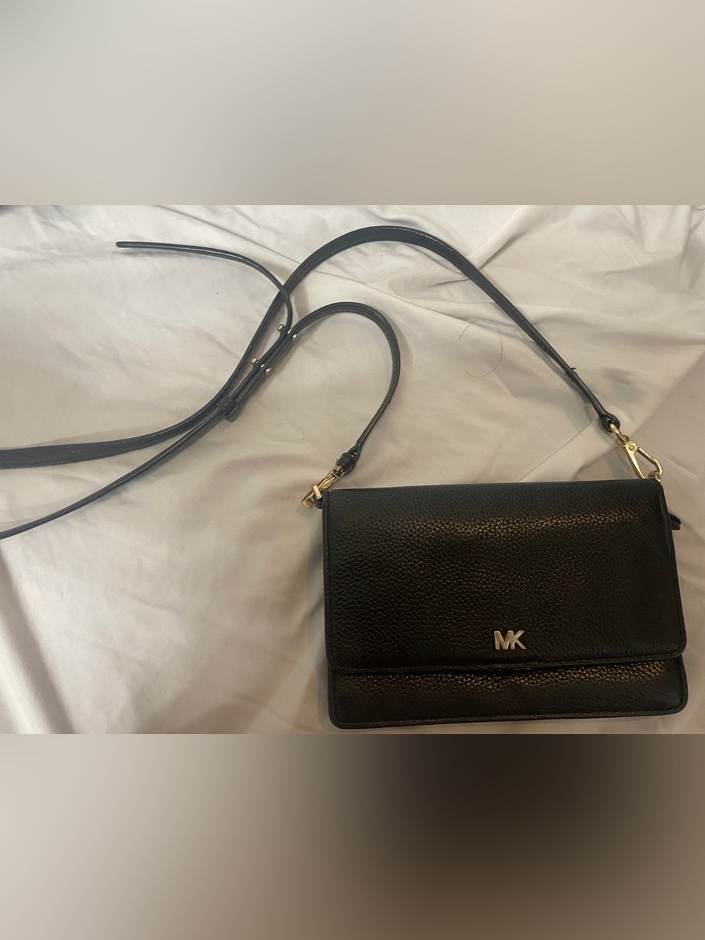 Michael Kors Black Pebbled Leather Small Crossbody with Gold Hardware